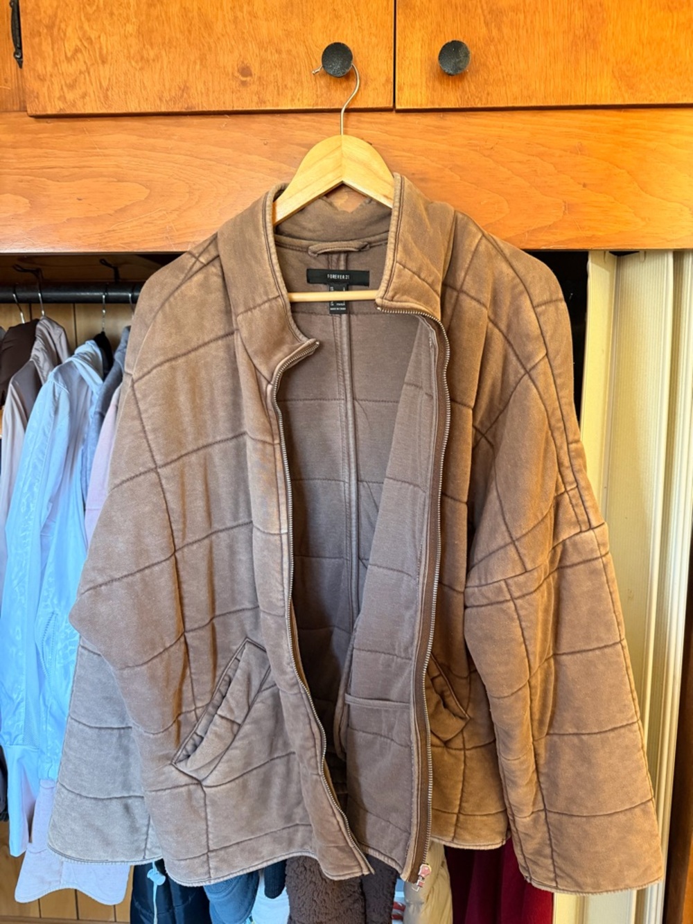 Forever 21 Quilted Brown Zip-Front Jacket